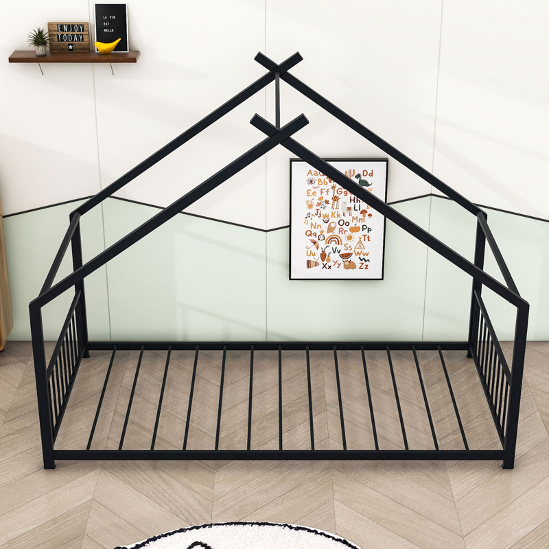 Metal House Bed, Twin, Black