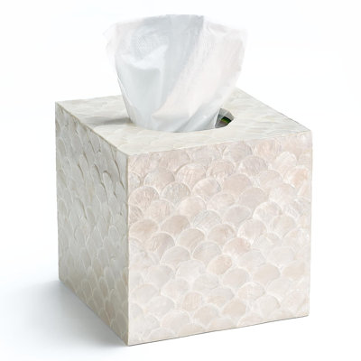 Capiz Square Tissue Box Cover, Coastal Tissue Box Holder, Bottom Slider, Elegant Capiz Shell Tissue Cover For Kleenex, Coastal Decorative Accessories For Coffee Table, Bathroom, White