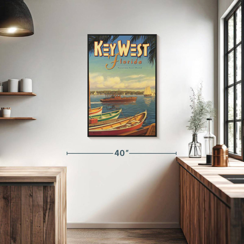 Key West, Floride, 25 po x 37 po, Cadre flottant noir