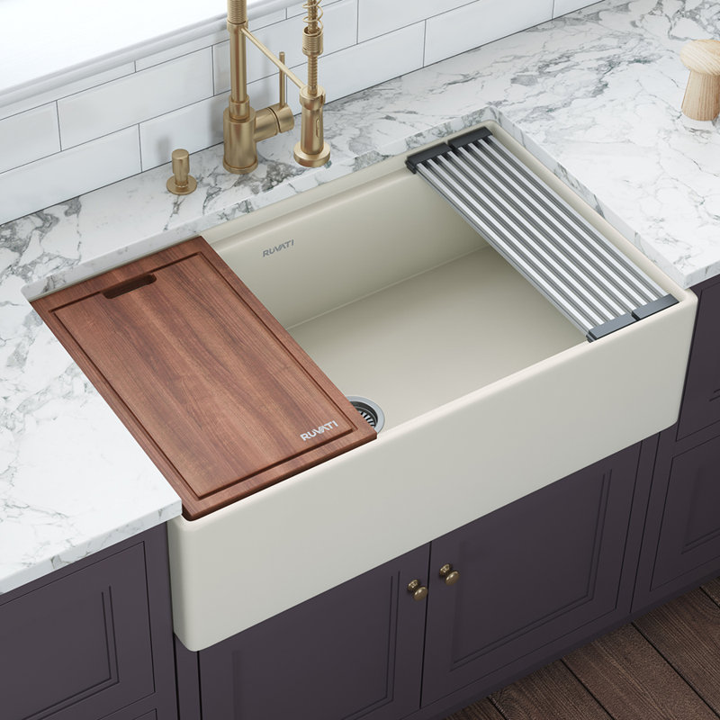 33'' L Double Bowl Fireclay Kitchen Sink, Emerald Green