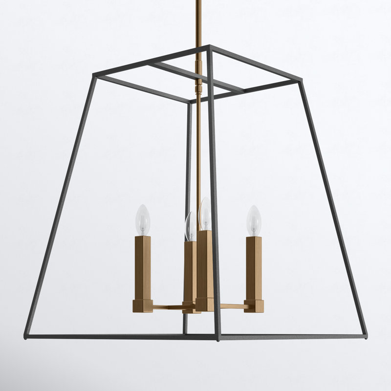 4 Light Large Open Frame Foyer Lantern in Transitional, Industrial Style Geometric Chandelier