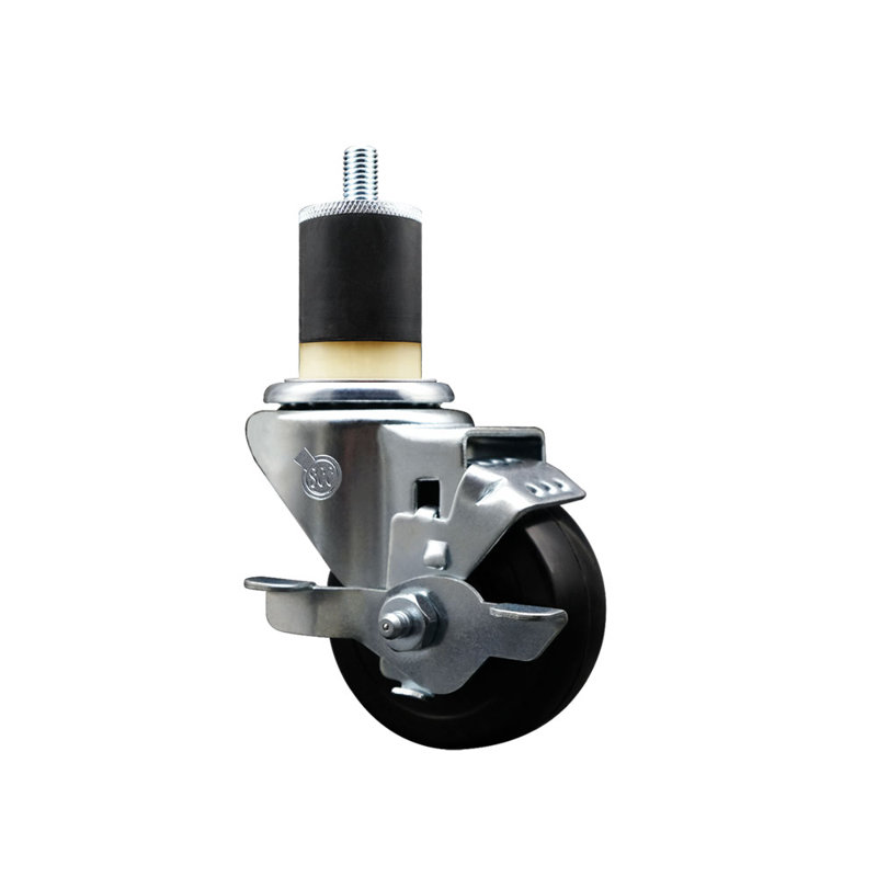 Roulettes pivotantes extensibles en caoutchouc dur de 3 po à 1-7 / 8 po avec frein SCC