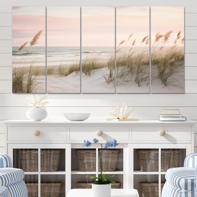 «Ocean Spring Bliss Tender Pastel Beach Grass III» - art mural sur toile de plage - 5 panneaux égaux