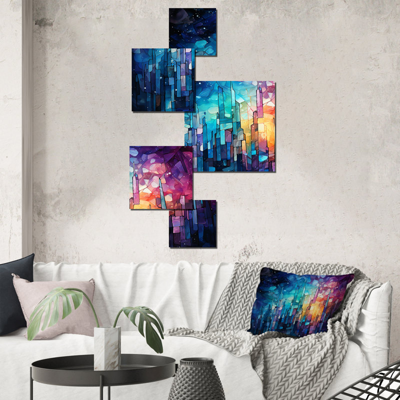 «Midnight Cityscape Spectrum 1», ensemble d'art mural carré 5