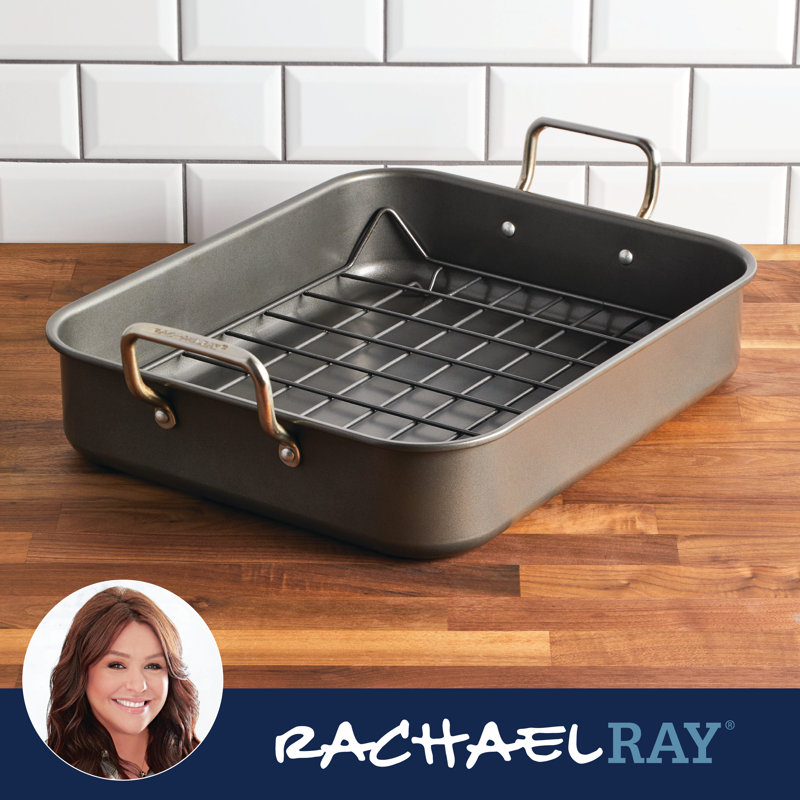 Rachael Ray Hard Anodized Nonstick Roaster/Roasting Pan with Dual-Height Rack, 16 inch x 12 inch