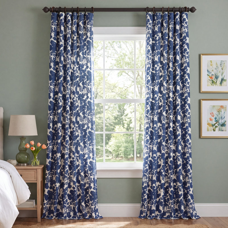Tikal Room Darkening Curtain Single Panel, 50" W x 96" L, Fleur Blue