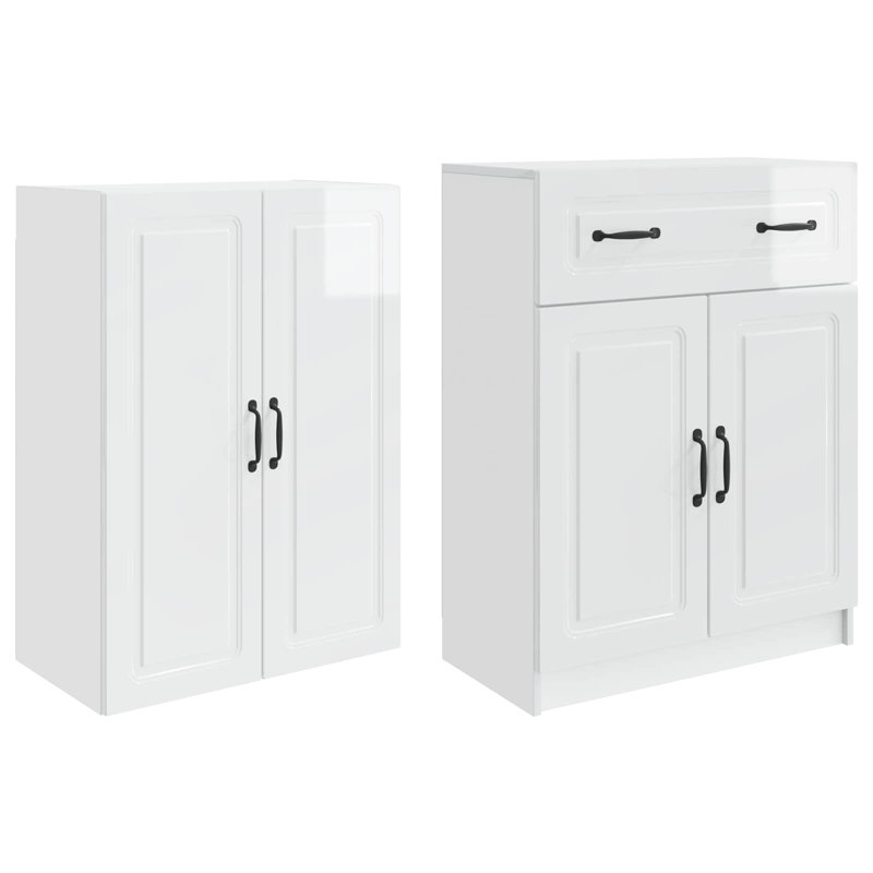 4 -Door 1 -Drawer 4 -Shelf Storage Cabinet, High Gloss White