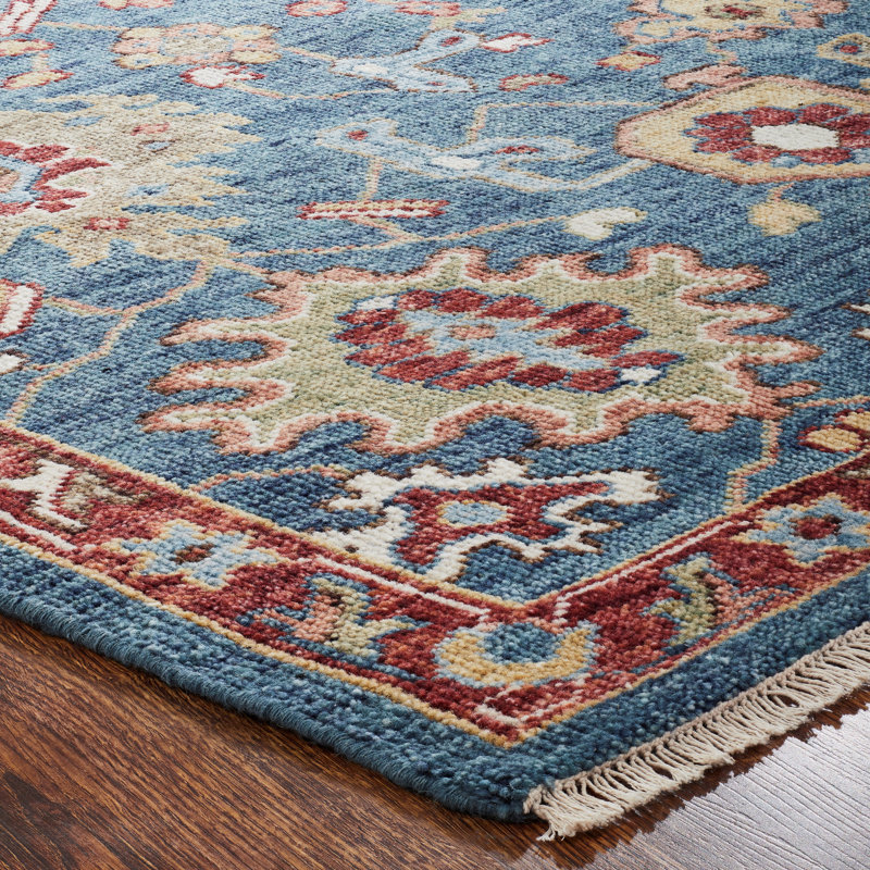 Wool Area Rug in Blue, Rectangle 10' x 14'