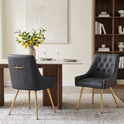 Chaises de salle à manger rembourrées en similicuir moderne avec pieds en métal doré