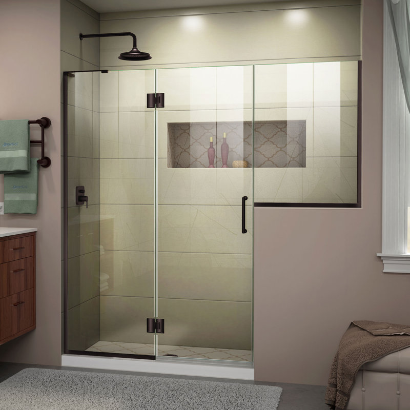 DreamLine Unidoor-X 61 - 61.5 inch W x 72 inch H Frameless Hinged Shower Door in Oil Rubbed Bronze, Oil Rubbed Bronze, 61.5"