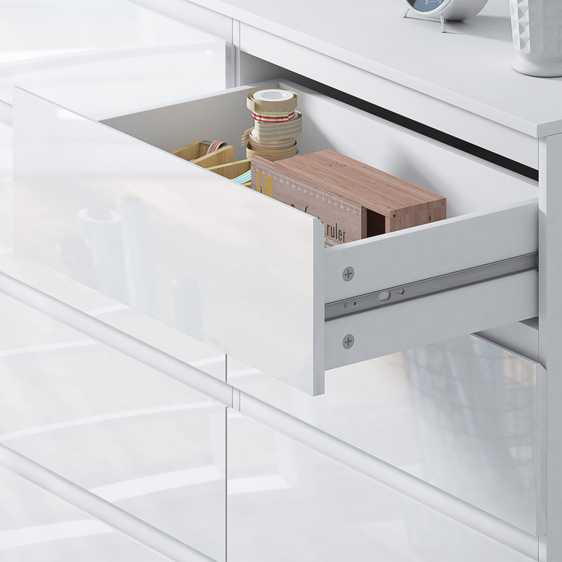 Warren 8 Drawer Chest Of Drawers: 110cm Wide. 14cm Deep Drawers. 4 + 4 Configuration. High Gloss Front. Scratch Resistant. Modern No Handle Design.