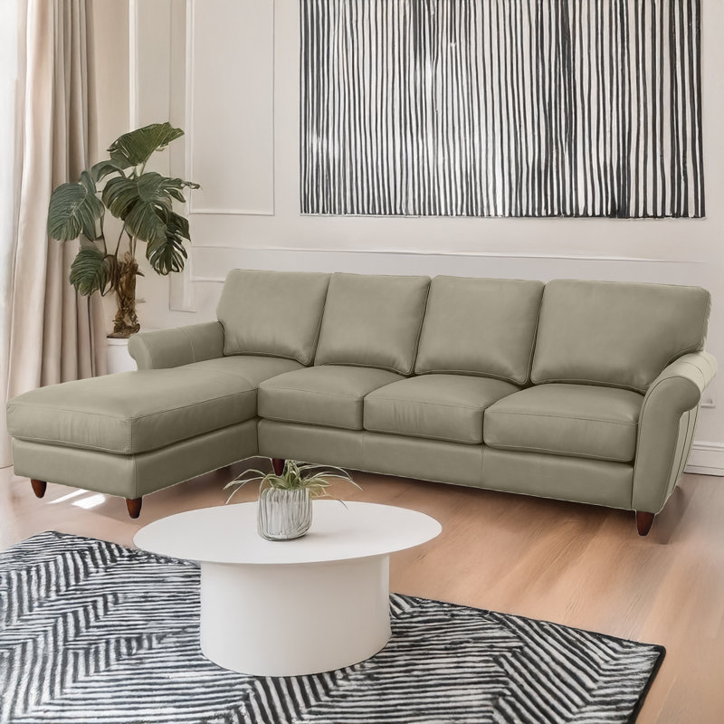 Canapé modulaire en cuir véritable Cherish, Face à la gauche, Cuir véritable gris clair
