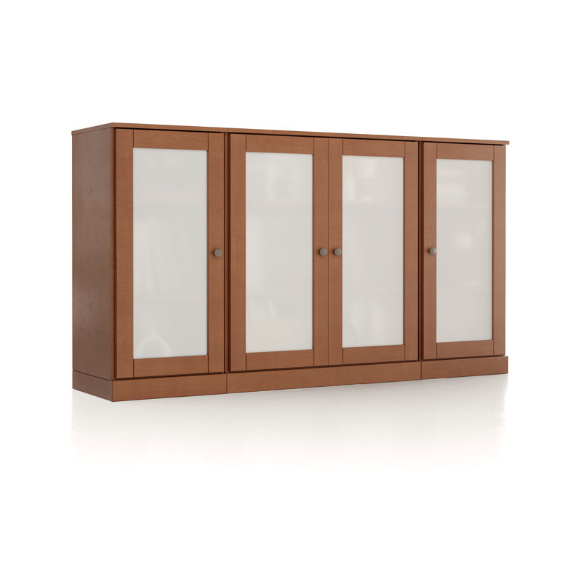 100% Solid Wood 65" Sideboard with Frosted Glass Doors and Adjustable Shelves, Mocha