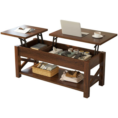 Coffee Table 47.2"", 2 Way Lift Top Farmhouse Center Table With Hidden Compartment, Open Shelf & X Wooden Support For Living Room -  Latitude Run®, A899723366124CBA9B2871724DAF1871