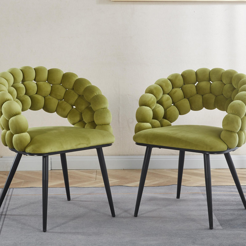 Modern Chair(Set Of 2 ) With Iron Tube Legs,  Soft Cushions And Comfortable Backrest, Suitable For Dining Room, Living Room, Cafe,Hairball Back