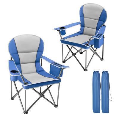 Set of 2 Oversized Camping Chair with Cooler, Heavy Duty Beach Chair Outdoor Folding Chair, Reclining Sports Chair with Carry Bag