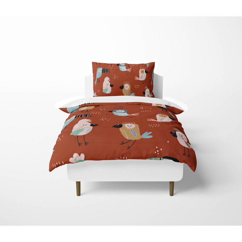 Ol Birds Comforter Set, Red Animal Print