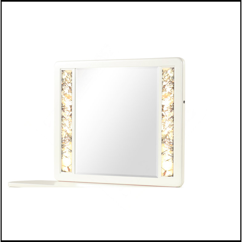 Miroir de style moderne fait de bois et de bords dorés à DEL en beige (INCLUT LE MIROIR SEULEMENT)