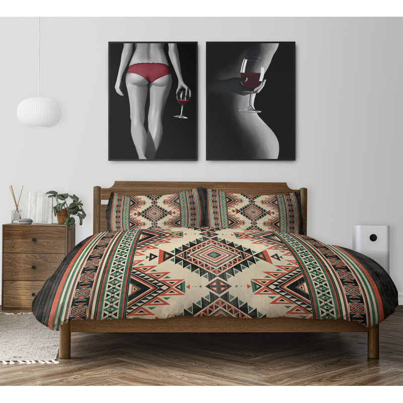 Twill Geometric Shapes Duvet Cover, King Duvet Cover + 2 King Pillowcases