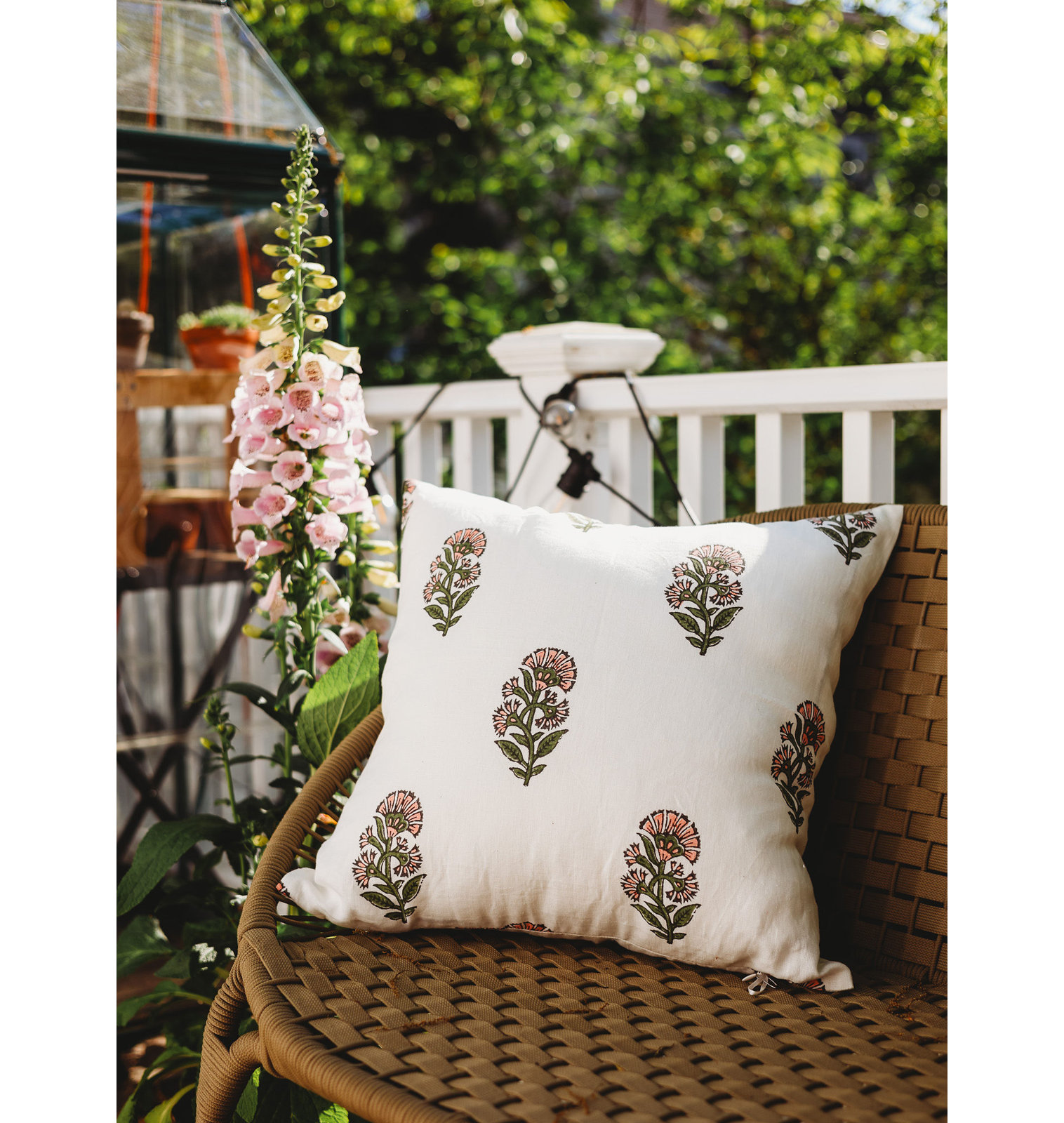 Linen Pillow Cover, Square 20", Pink/Green Floral