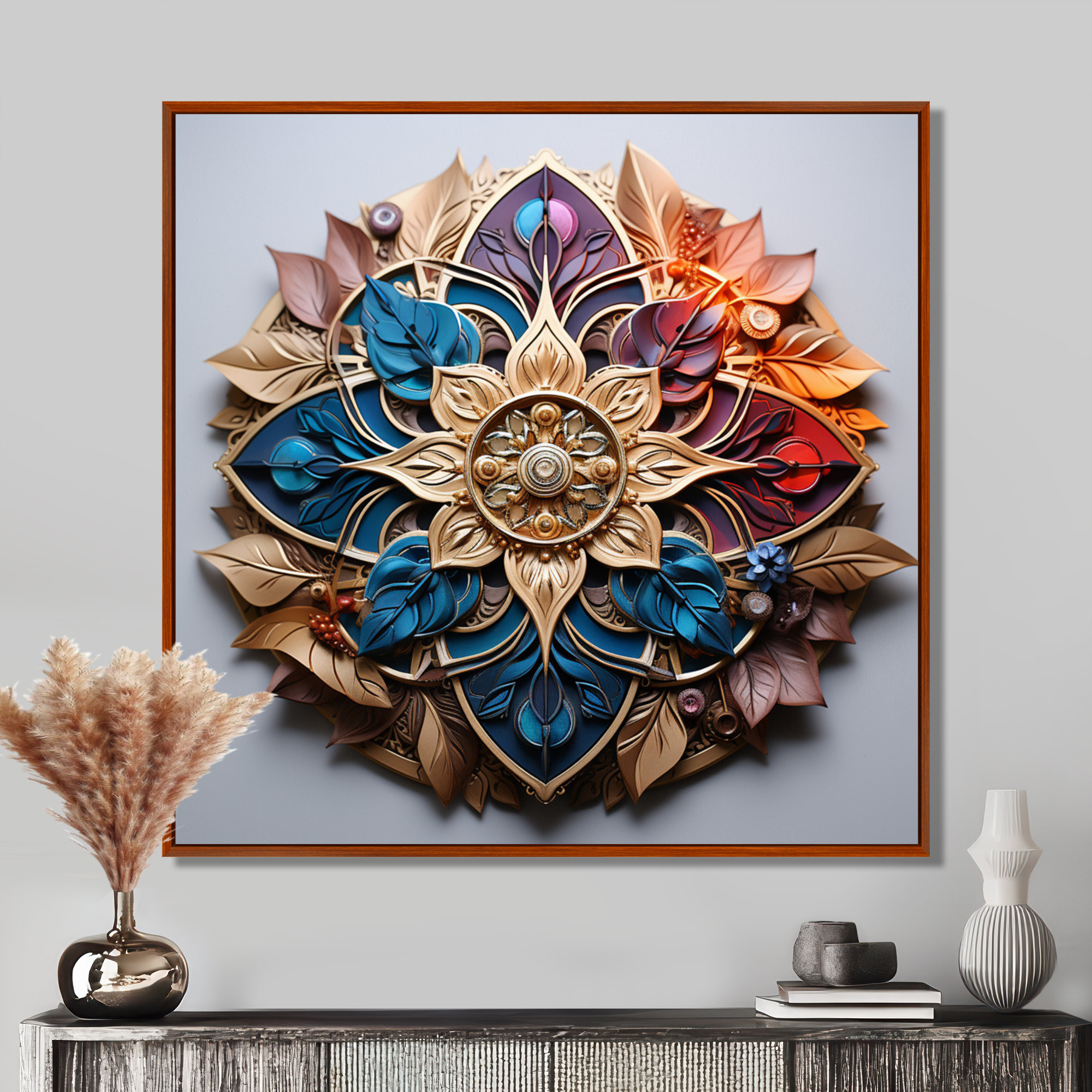 Dakota Fields Golden Turquoise Flower - Boho Mandala Wall Art Print ...