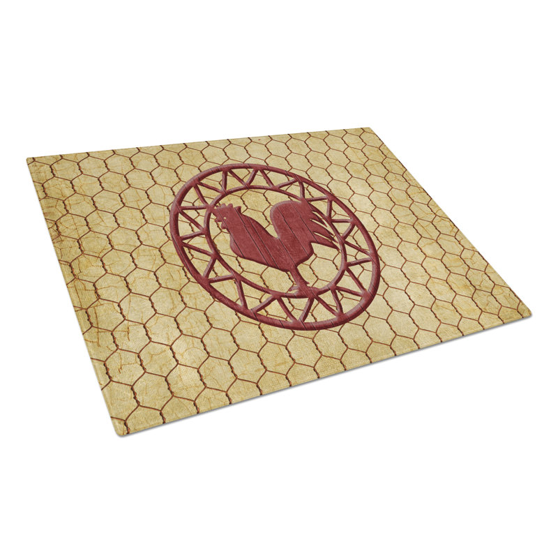 Jaiden Rooster Chicken Coop Glass Cutting Board