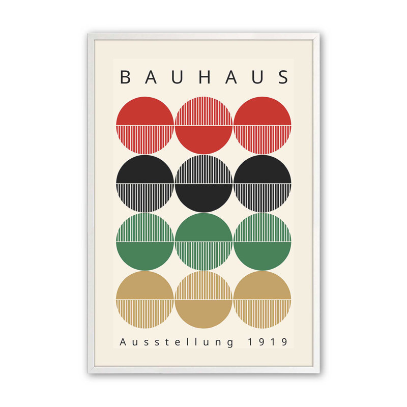«Vintage Bauhaus Circles», impression roulée, Cadre simple blanc opaque, H 25 po x l 19 po x P 1,25 po