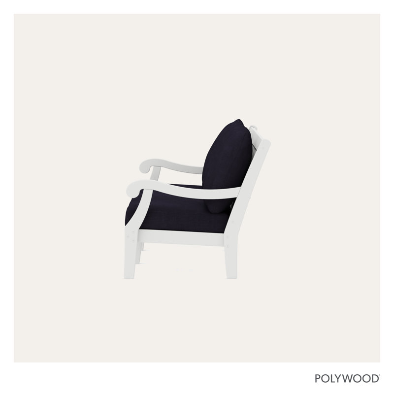 Canapé POLYWOOD x Birch Lane Verlyn, Coussin en lin bleu marine / structure blanche