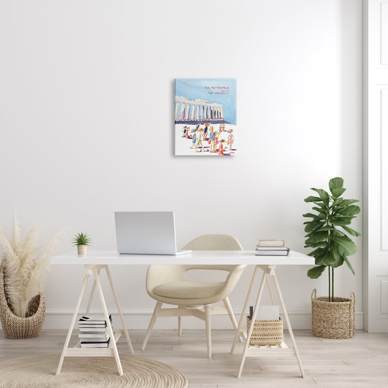 «Muttropolis Visits Acropolis», peinture amusante sur toile, H 20 po x l 16 po x P 1,5 po