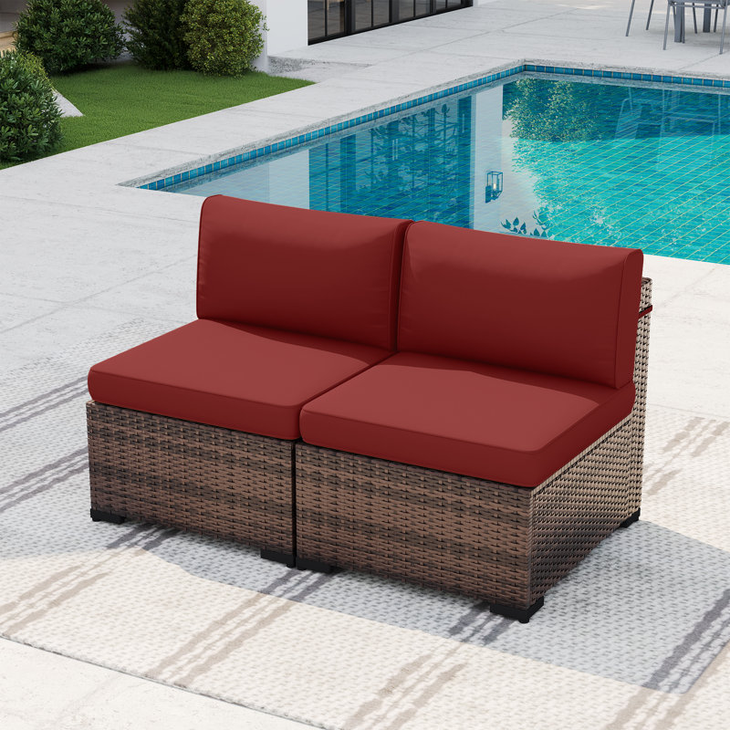 2-Person Armless Outdoor Seating Group With Cushions, Burgundy