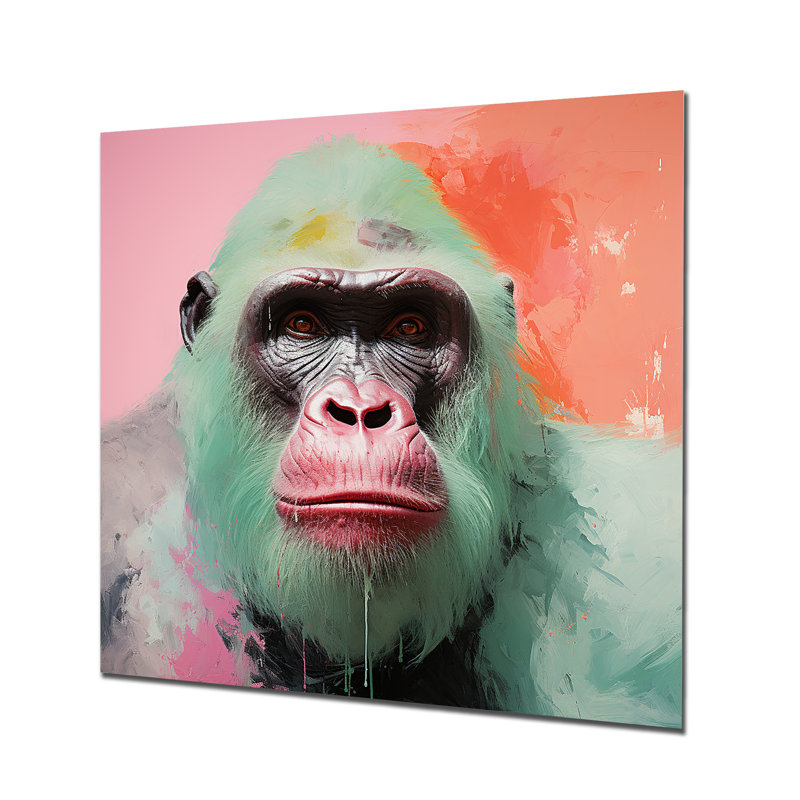 Portrait de gorille vert et rose - Gorillamétal, art mural, H 16 po x l 16 po x P 1 po