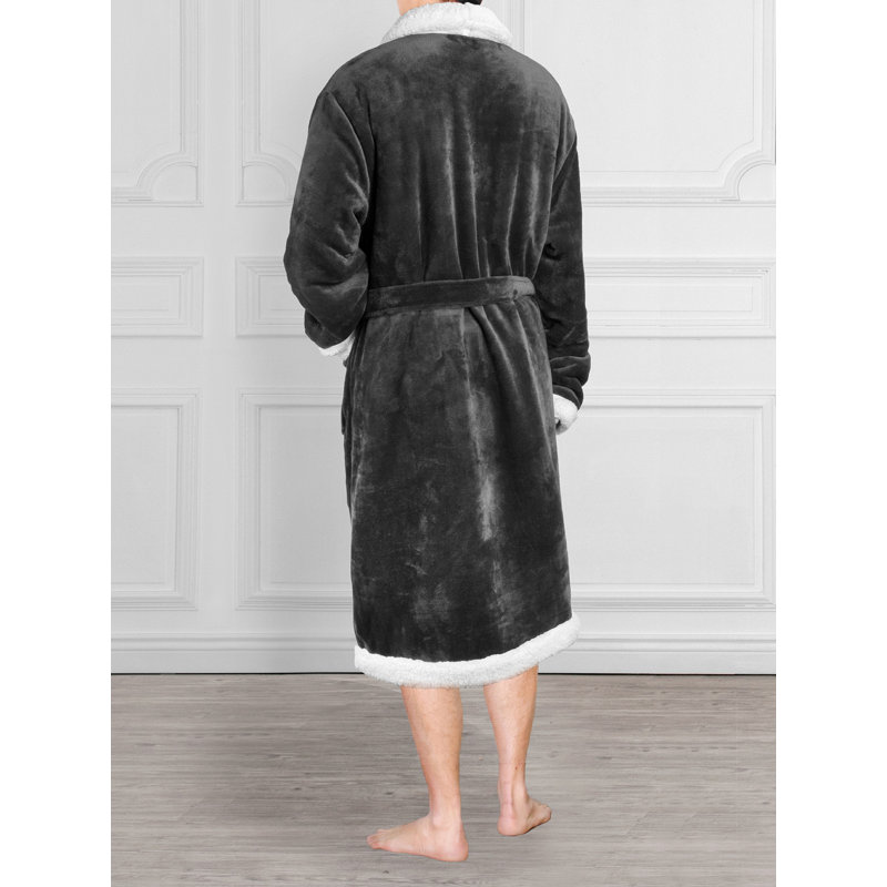 Peignoir en molleton mi-mollet avec poches, Gris