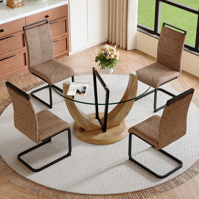 Round Dining Table Set, 5 Pieces: Table, 4 Chairs