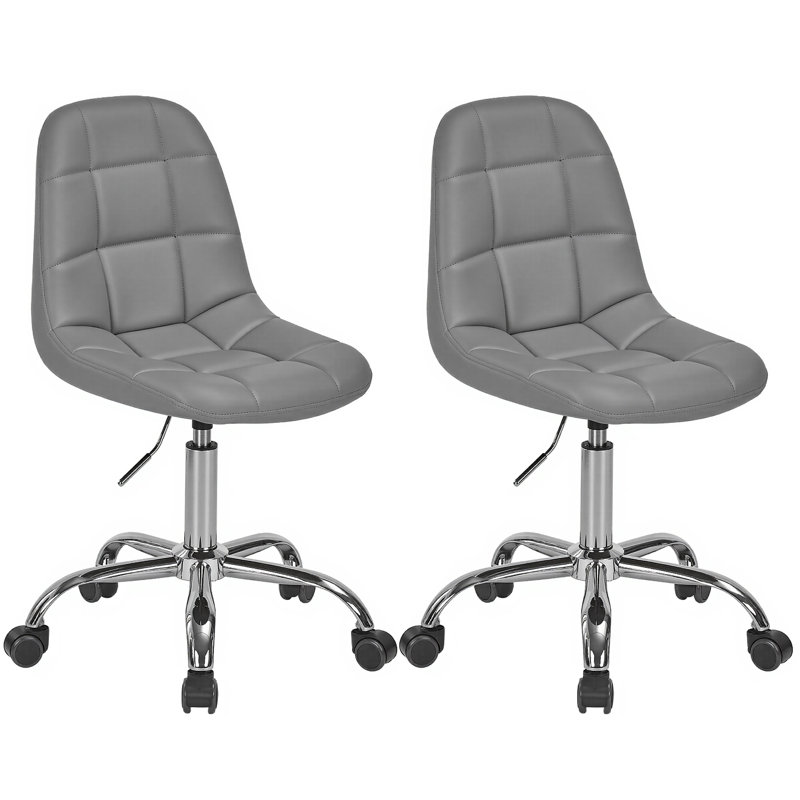 Set Of 2 Modern Armless Office Chair With Wheels, Adjustable Height Mid-Back Swivel Desk Chair, Gray