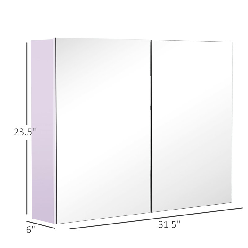 Élégant miroir de salle de bain mural avec portes à double miroir et amplement de rangement pour les essentiels, l 31,5 po x P 6 po H 23,5 po, portes blanches, tablette inférieure réglable