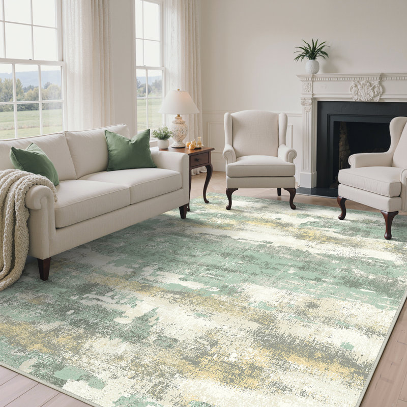 Tapis abstrait Pavelina , Rectangle 9 pi x 12 pi, Green