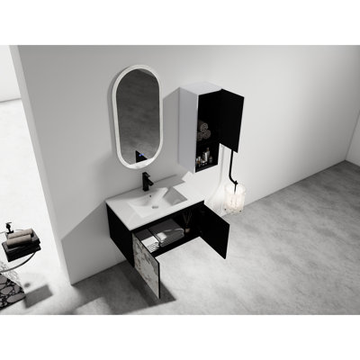 Meuble-lavabo blanc avec lavabo en céramique et meuble-lavabo moderne - pièce polyvalente