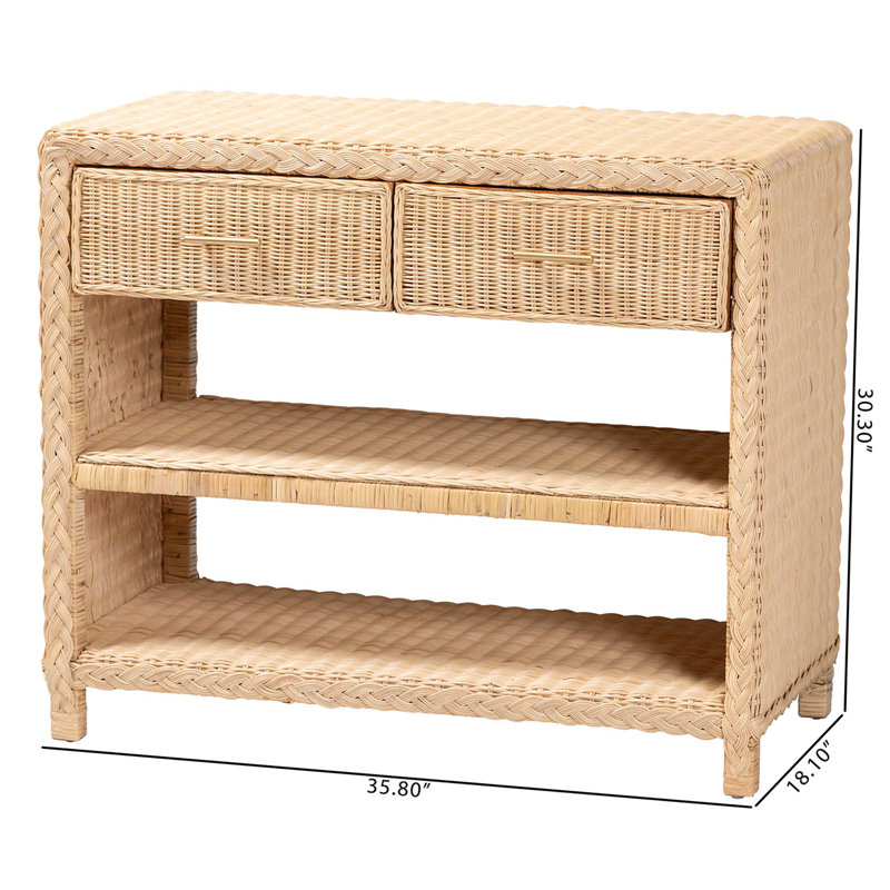 Console Bali & Pari Lanica en rotin naturel tressé avec tiroirs et tablettes