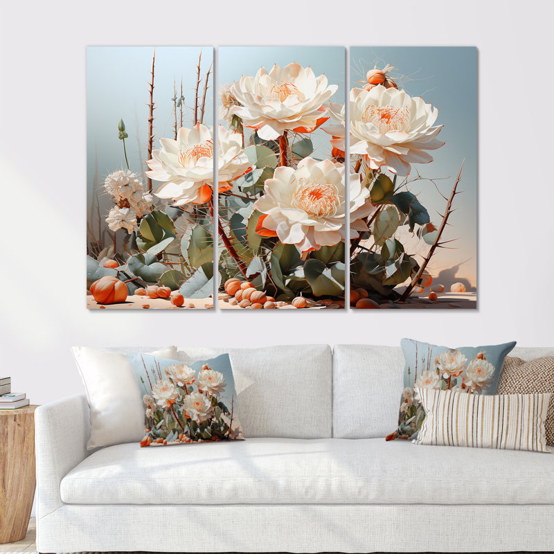 Cactus perle piquante - ensemble d'art mural floral cactus, Toile tendue, H 28 po x l 36 po x P 1 po