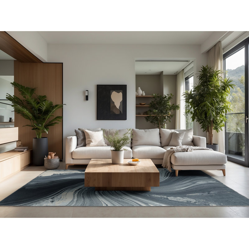Tapis gris moelleux à motif abstrait moderne et contemporain, 4x6