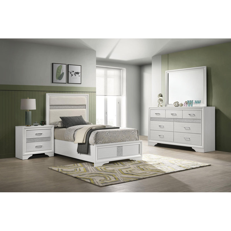 Ensemble de chambre à coucher 4 pièces Miranda, Lit simple, Blanc
