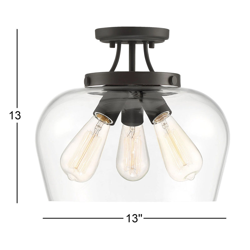 Breena 13" W 3-Light Dimmable Semi-Flush Mount, English Bronze, Clear