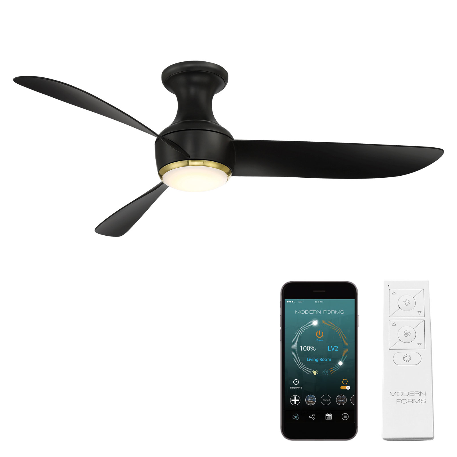 Corona Smart Ceiling Fan with LED Light Kit, 52", Soft Brass/Matte Black