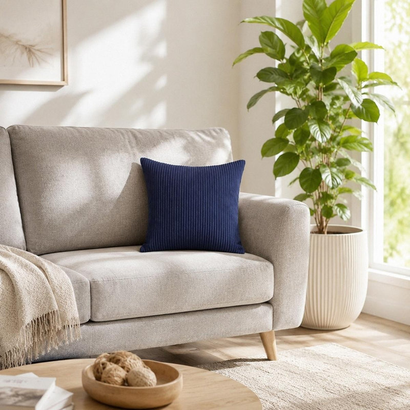 Housse de coussin simple à rayures, Navy Blue