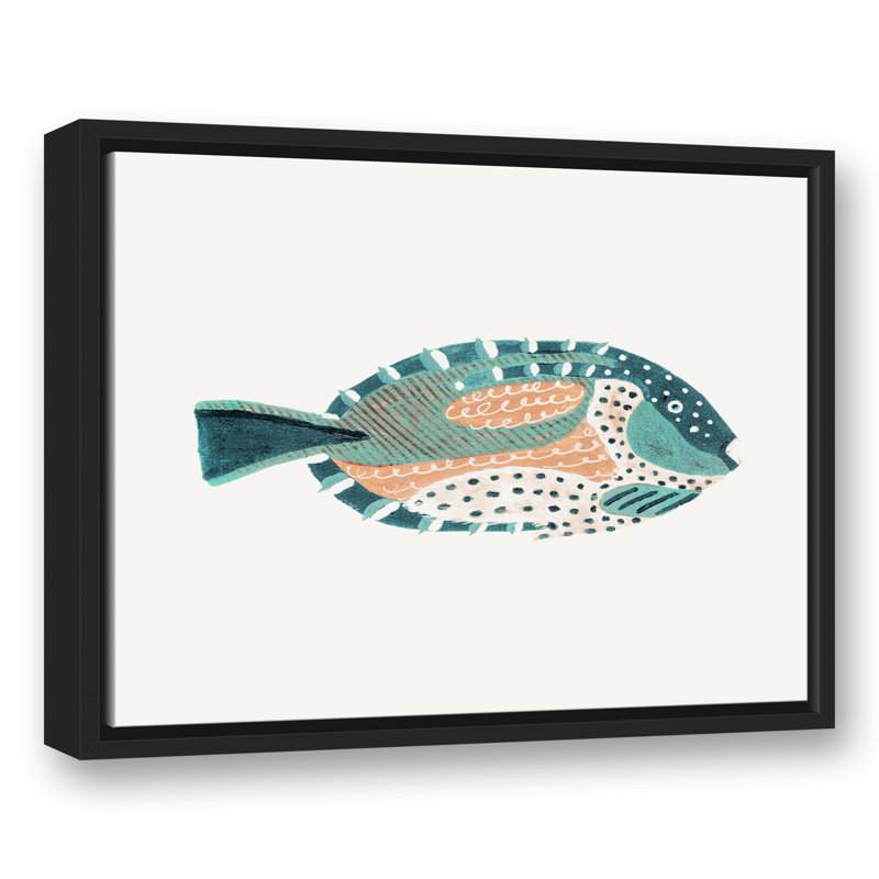 " Patterened Fish ", 17.75" H x 21.75" W x 1.75" D, Black Floater Framed