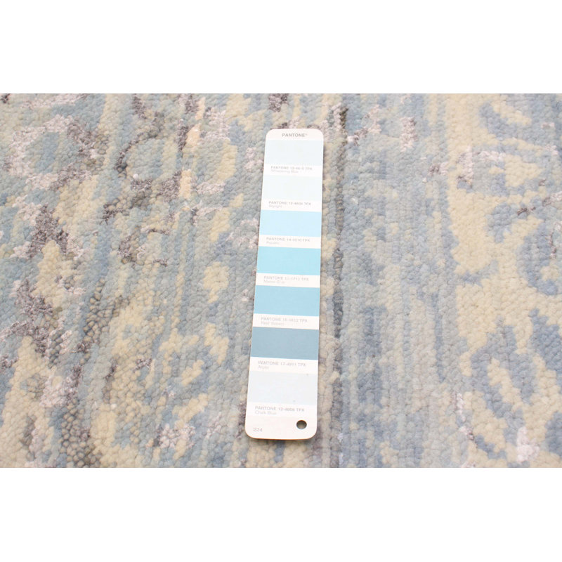 Tapis unique en laine noué à la main gris clair / beige / blanc nouvel âge 10 pi x 13 pi 5 po Ambri