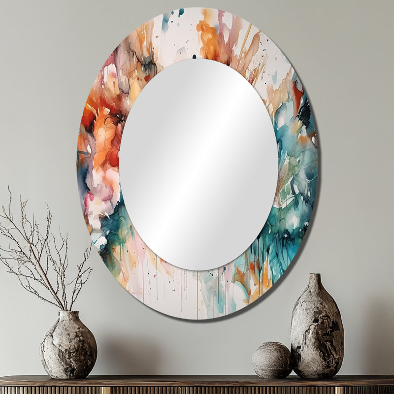 Captivating Boho Dance III - Grand miroir mural ovale sur métal, 40 po x 30 po