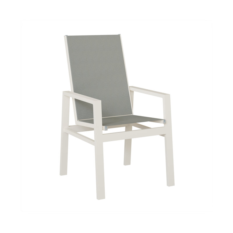Chaise de salle à manger à haut dossier en aluminium blanc mat Berlin Slid, Ardoise Nova, Aluminium blanc mat