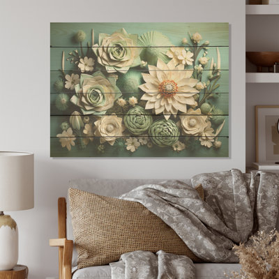 Cactus menthe mirage I - Art mural en bois de cactus sur bois de pin naturel