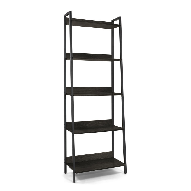 CAPHAUS  Ladder Bookshelf, Bookcase Shelf Storage Rack Organizer, Black/Matte Black